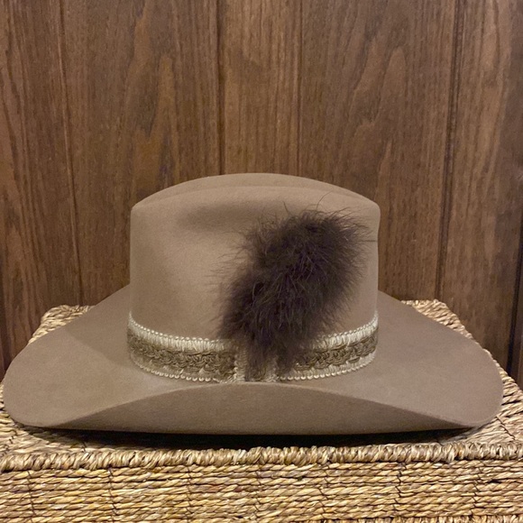 Vintage Resistol Stagecoach Fur Western Hat w/ Hand Embroidered Trim & Feathers - Picture 4 of 16